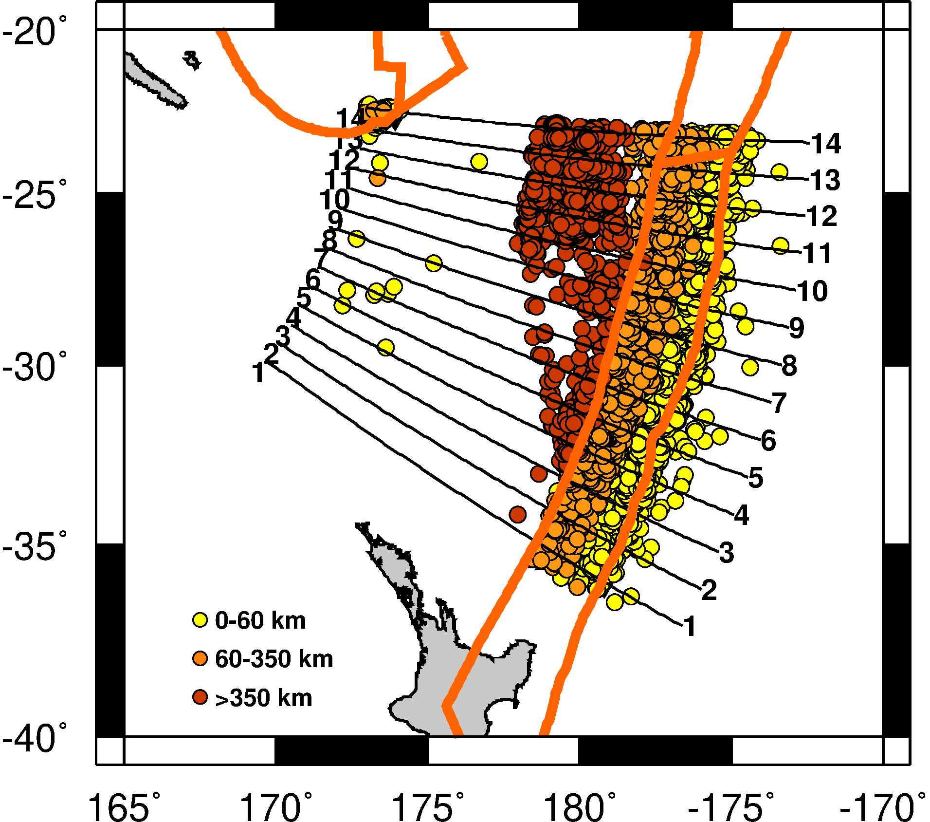 ISC-EHB: Maps and Cross Sections - Kermadec